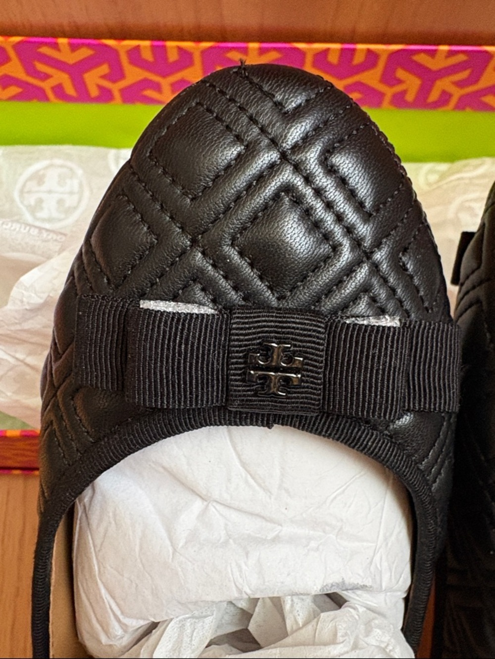 Tory Burch Black Quilted Bow Ballet Flats